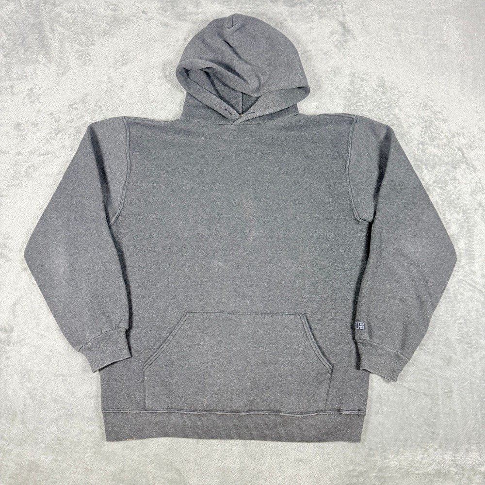 Vintage Russell Mens L 70's Hoodie Charcoal Gray Made in USA Pullover Sweatshirt